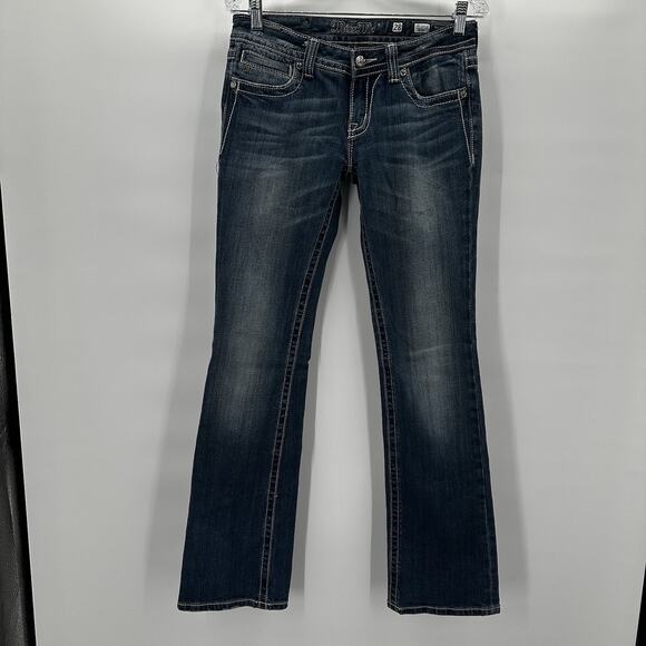Miss Me Jeans Womens 28 Bootcut Crosses Embellished Thick Stitch Long - Picture 2 of 13